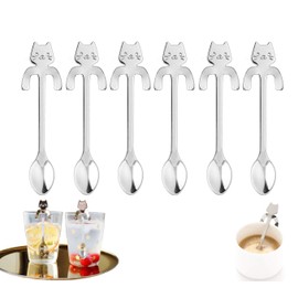 6 Pieces of 304 Stainless Steel Cat Coffee Spoon, Cat Hanging Design Tea Spoon Dessert Spoon, Used for Water Tea Milk Coffee Dessert Beverage Utensils to Mix Milkshakes