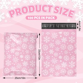 AnyDesign 100Pcs Christmas Poly Mailers 10 x 13Inch Pink Winter Snowflake Shipping Bags with Self Sealing Classic Xmas Holiday Bag Envelopes for Small Business Boutique Clothing