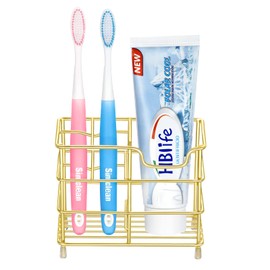 HBlife Small Toothbrush Holder for Bathroom, 5 Slots Gold Stainless Steel Bathroom Accessories Organizer for Small Spaces