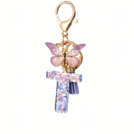 Gisqis Initial Letter Keychains for Women Girls Purple Keychain with Butterfly Purse Charms for Handbags Cute Tassel Keychain