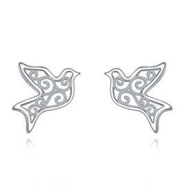 VONALA 925 Sterling Silver Dove Earrings for Women Filigree Bird Stud Earring Jewellery Birthday Gifts for Her