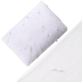 GORGECRAFT 1.6X2 Yards White Mesh Table Cloth Lace Fabrics Pearl Table Cloth Runner Blushing Bridal Wedding Arch Decorations Covers for Wedding Birthday Party Arch Decorations Event Dining Table Decor