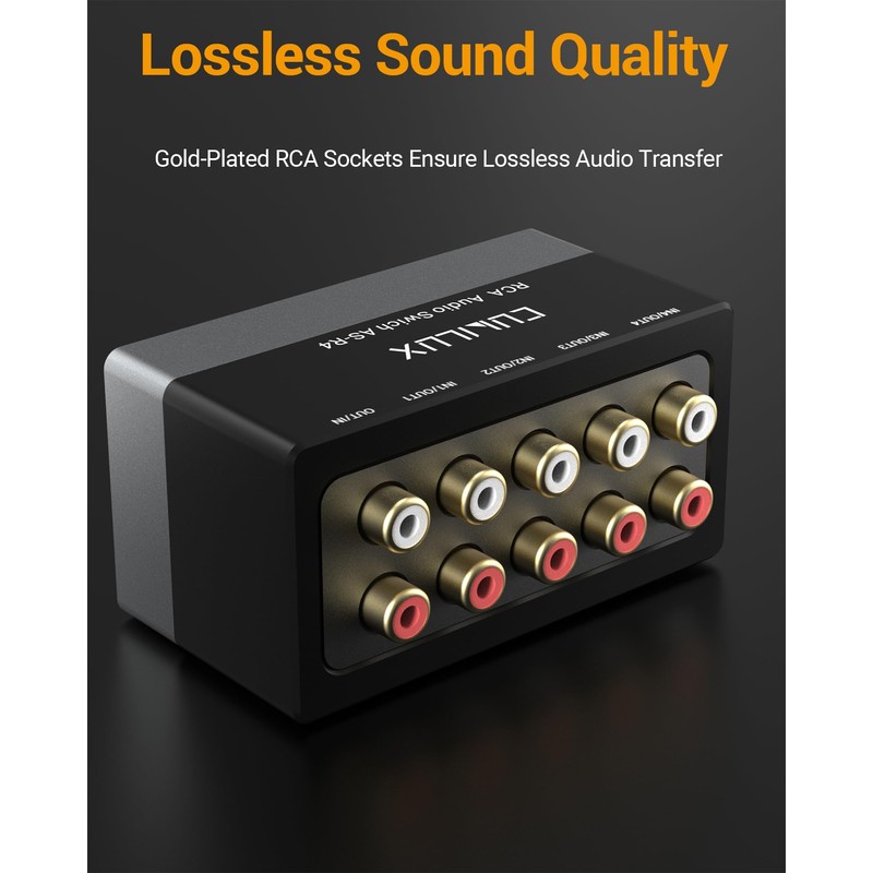 Cubilux AS-R4 4-Way Bidirectional RCA Selector Box, Passive 4-Channel Stereo