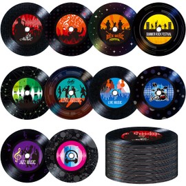 60 PCS Records Bulletin Board Cutouts, 10 Designs Bulletin Board Decoration Erasable with PET Film Jazz Rock Music Project Decoration Party Supplies for White Board Wall Party Favors (6” in Diameter)