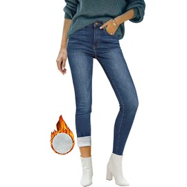 luvamia Womens Jeans Size 14-12 Mid Rise Skinny Jeans for Women Jeggings for Women with Pockets Jean Leggings Fleece Jeggings Classic Blue Size Large Size 12 Size 14