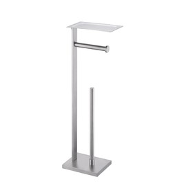 Miyili Bathroom Lavatory Toilet Tissue Roll Holder Stainless Steel Freestanding Toilet Paper Holder with Shelf Square Style Brushed Finish, F04N2