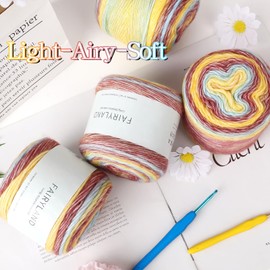 Katech Katech Ombr Yarn for Crocheting-Gradient Cake Yarn-4x100g 60% Cotton 30% Acrylic 10% Wool-Ombre Multicolor Soft Rainbow Cotton Crochet Yarn for Scarves, Shawls, Blankets and Garments(I)