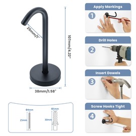 Mooche 4Pcs Ceiling Hooks Black,Ceiling Hook for Hanging Plants, 107MM Heavy Duty Wall Mount Hanging Hooks
