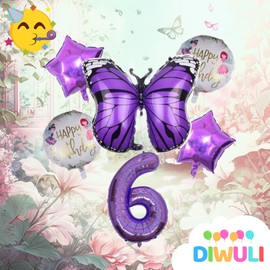 DIWULI Butterfly Number 6 Balloons – Decorative Purple Set