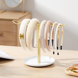 Josmimic Headband Holder for Hair Accessories: Elegant Organizer with Storage Tray, Perfect for Girls' Vanity, Dresser, or Bathroom. Gold