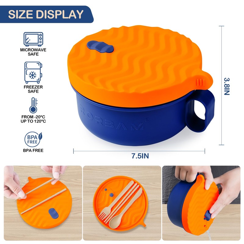 RORBAM Ramen Cooker,Microwave Ramen Bowl,Ramen Noodle Bowl 48 oz, College