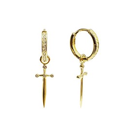 Dagger Hoop Cuff Earrings S925 Sterling Silver Cubic Zirconia Hypoallergenic Cartilage Earrings Huggie Ear Piercing Dangle for Women Girls BFF Stylish Jewelry Gift Valentine' s Day (Gold)