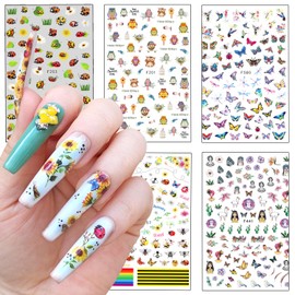 Insect Animals Nail Art Adhesive Sticker 3D Self-Adhesive Nail Decals Art Design Holographic Bee Butterfly Owl Peacock Nail Art Sticker Decoration for Women Manicure Tips Acrylic Nails Art Supplies