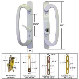 Gordon Glass STB Sliding Glass Patio Door Handle Kit with Mortise Lock, Face Plate and Keepers, B-Position, White, Keyed