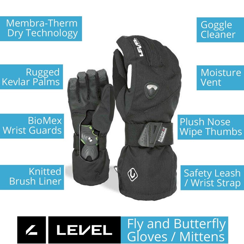 Level Fly Trigger Snowboard Gloves with BioMex Wrist Guards, Membra-Therm