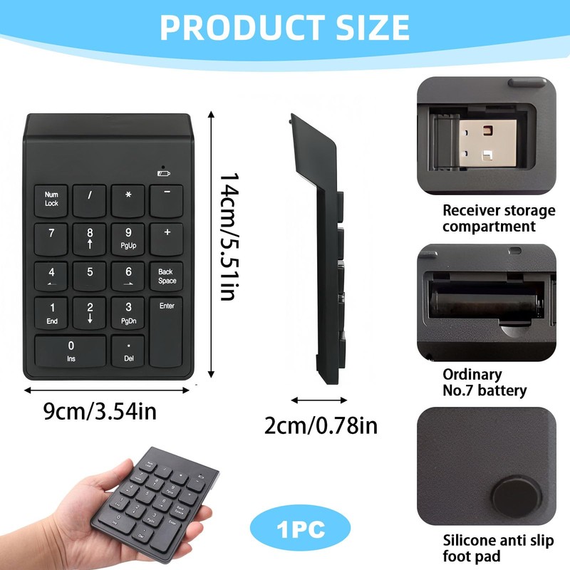 18 Keys Wireless Numeric Keypad 2.4G Portable Ergonomic Mini Numpad