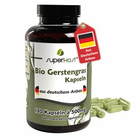 Superkost Superfood Organic Barley Grass Capsules, High Dose, 1500mg per daily dose, 180 capsules of 500mg each, Made in Austria