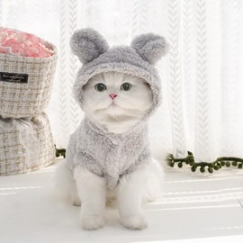 Disfraz de orejas de conejo de gato, lindas sudaderas con capucha para perros y gatitos, suéter de orejas de conejo para cachorros (XXL, gris)