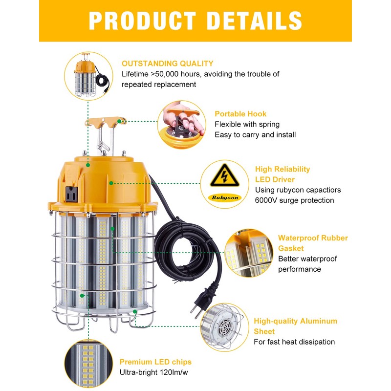 JC-LGL LED Temporary Work Light 150W, 5000K 18,000lm Outdoor Construction