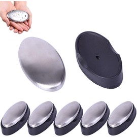 Stainless Steel Soap Odor Remover for Cleaner Onion Garlic Fish Strong Scents Hands and Remove Dog Breath Odor Skin Eliminating Odor Kitchen Gadgets Magic Soap with Soap Box (5pcs of Oval with Base)