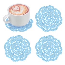 M METERXITY 4-Pack Handmade Crochet Coasters, 4Inch/10cm Round Cotton Placemats for Table/Cup/Bowl/Vase/Tea Trays/Home Decoration, Lace Doilies Place Mats [Light Blue]
