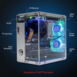 Pironman 5 NVMe M.2 SSD PCIe Mini PC Case for Raspberry Pi 5 with Tower Cooler+Dual RGB Fans, 0.96'' OLED Module, Safe Shutdown, Standard HDMI, RGB Effect, Stylish Design, High Performance