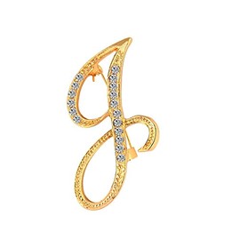 DSADKI A-Z Initial Pins 26 Letters Pins Gold Plated Metal Brooches - Clear Crystal Rhinestone Brooch Breastpin for Women (J)