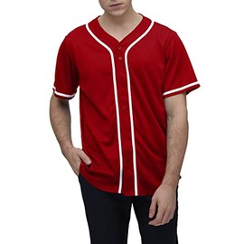 Baseball Jersey Shirts for Men Active Tops Short Sleeve Clothes V Neck Tee Shirts (Red XL)