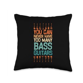 Retro and Vintage Style Bass Guitarist Essentials You Can Never Have Too Many Bass Guitars Collector Throw Pillow, 16x16, Multicolor