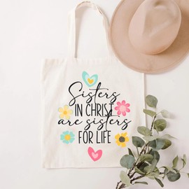 SAUIVD Sister in Christ are Sister for Lifes Tote Bag for Women Religious Flower Christian Tote Bag Reusable Grocery Bag