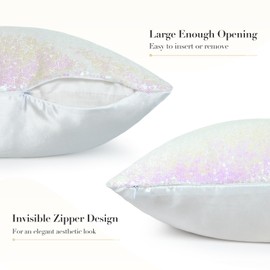 SquarePie Sequin Pillow Covers,18''x18'' Set of 4 Iridescent Decorative Pillowcases,Sparking Square Throw Cushion Cases for Bed Couch Sofa Home Decor