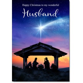 doodlecards Husband Christmas Card Nativity Scene Medium Size Christmas Card for Husband with Plain Envelope