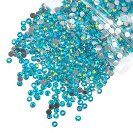 qiipii 5300PCS 3mm Blue Zircon AB Resin Crystal Rhinestones for Crafting Flatback Teal Blue Stones Bulk SS10 Non-Hotfix Diamonds Crystals Gems Charms for Nails Face Eyes Makeup Tumblers Bottles Crafts