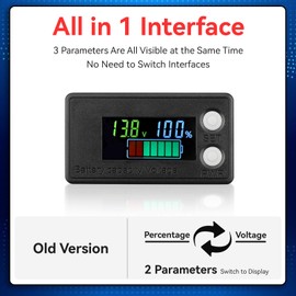 DROK Waterproof Battery Monitor 12V-72V, 8-100V Battery Capacity Tester LCD Display Color Screen Backlight, Fit for Car, Golf Cart, RV, Marine