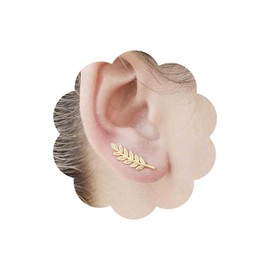 Aneneiceera Vintage Leaf Stud Earrings Gold Leaf Crawbler Earring Filigree Leaves Stud Crawler Earring Minimalist Leaf Earrings Jewellery for Women, Zinc