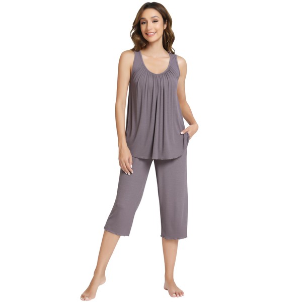 NACHILA Womens Pajamas-Viscose Made from Bamboo, Sleeveless Sleepwear Ribbed Tank
