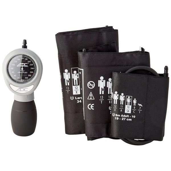 ADC - 731-BK Multikuf 731 3-Cuff EMT Kit with 804 Portable Palm Aneroid Sphygmomanometer, Small Adult, Adult and Large Adult Blood Pressure Cuffs (19-50 cm), Nylon Zipper Storage Case, Black