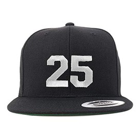 Trendy Apparel Shop Number 25 White Thread Embroidered Flat Bill Snapback Baseball Cap - Black