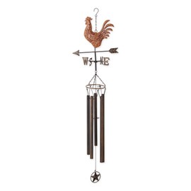 Accent Plus Iron Weathervane Windchime, Outdoor Chimes for Yard & Garden, 45x11.75x7, Copper Rooster