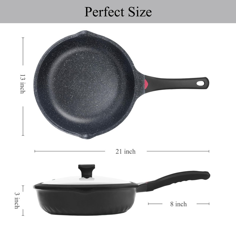Vinchef Nonstick Skillet with Lid, 12.5In Aluminum Deep Frying/Saute Pan