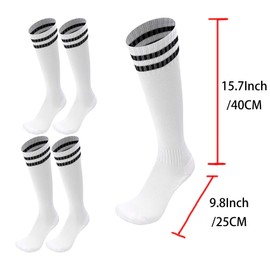 Ottwlli 2 Pairs Soccer Socks for Kids, Striped Knee High High School Uniform Socks for 7 to 13 Years Old Boys Girls. Best for Running, Training as Present for Kids (2 Pairs White)
