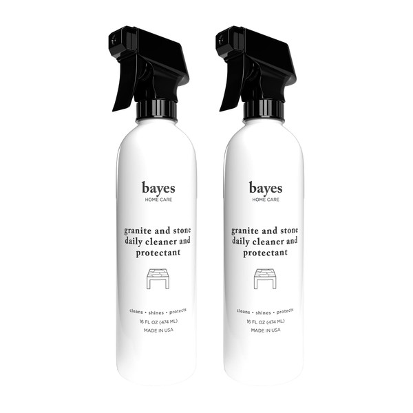 Bayes Granite and Stone Daily Cleaner and Protectant - Cleans, Shines, and Protects - For Granite, Quartz, Marble, Tile, and Natural Stone Surfaces - 16 oz, 2 Pack