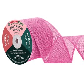 Mandala Crafts - Cinta de arpillera rosa con alambre para corona, cinta de arpillera rústica de yute natural rosa con alambre de 2.5 pulgadas de ancho y 10 yardas para boda, otoño, árbol de día festivo