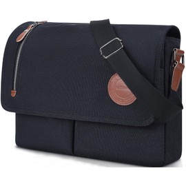 CAAORDKSO Vintage Canvas Satchel Messenger Bag for Men Women Small Crossbody Bag Travel Shoulder Bag 13.3" Laptop Bag Bookbag (Black)