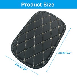 Unlorspy Car Center Console Cover,Universal Leather Armrest Pad Cover,Non Slip Car Decor Accessories for Most Car SUV, Truck, and Vehicle (Black with Beige Line Trim)