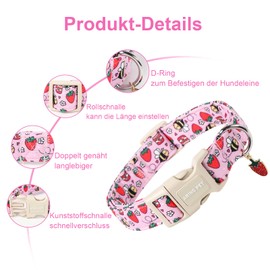 ARING PET ARING PET Summer Dog Collar, Strawberry Dog Collar with Quick Release Plastic Comfortable Cotton Collar for Boys and Girls