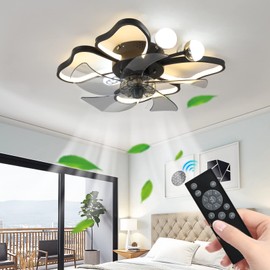 Bakspa 19.7″ Modern Black Ceiling Fan with Light and Remote Control Flush Mount Fan Lights, Reversible Butterfly Blades, Timer, 3 Color Temperatures for Bedroom, Living Room, Dinning Room (L6009)