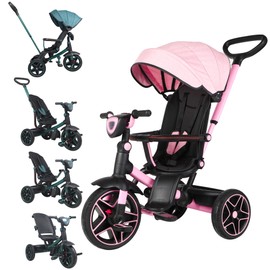 6-in-1 Toddler Trike Push Bike Stroller, Trike for Toddlers,Toddler Tricycle Stroller, Push & Fold Tricycle for Ages 6 Months to 6 Years,Pink