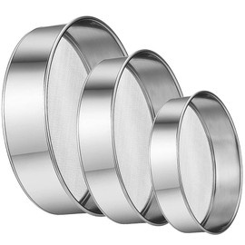 Aieraczy 15/20/25 cm Flour Sieve Stainless Steel, Pack of 3 40/60 Mesh Flour Sieve Fine Mesh, Icing Sugar Sieve, Kitchen Sieve, Fine, Large Single Hand Flour Sieve Fine for Baking, Rice, Cereals,