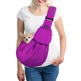 SlowTon Dog Carrier Sling - Thick Padded Shoulder Strap Adjustable Dog Carriers for Small Dogs, Puppy Carrier Purse for Pet Cat with Front Zipper Pocket Safety Belt Machine Washable (Purple S)
